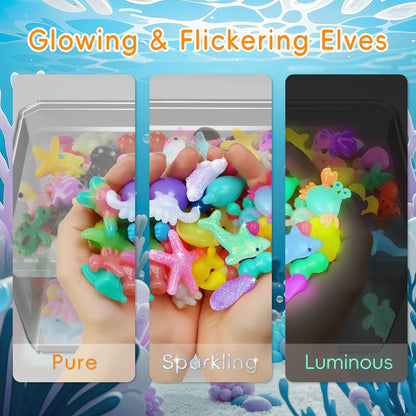 Magic Water Elf Toy Kit for Kids – 20 Gels (11 Standard + 6 Glitter + 3 Glow) & 10 Molds, DIY Squishy Maker, Aqua Fairy Gel Toys, Night Glow & Glitter, Valentine Gifts for Boys & Girls 3+