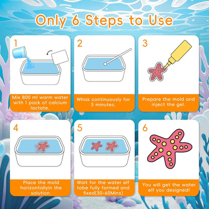 Magic Water Elf Toy Kit for Kids – 20 Gels (11 Standard + 6 Glitter + 3 Glow) & 10 Molds, DIY Squishy Maker, Aqua Fairy Gel Toys, Night Glow & Glitter, Valentine Gifts for Boys & Girls 3+